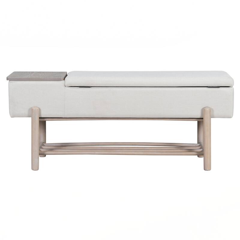 Farmhouse Upholstered Storage Bench with Hidden Compartment, Modern Entryway Bench for Living Room, Entryway - Natural