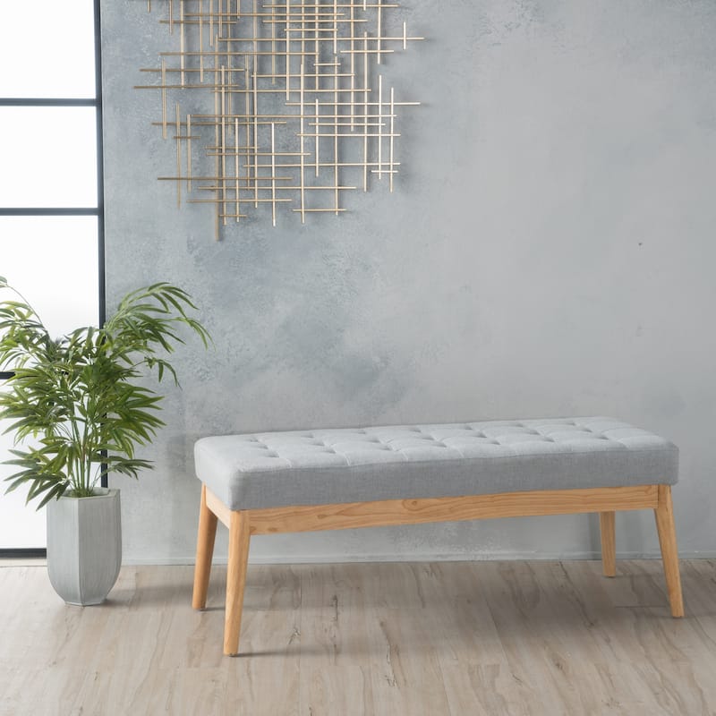 Saxon Mid-century Tufted Fabric Ottoman Bench by Christopher Knight Home - 43.00 L x 15.75 W x 17.00 H - Grey