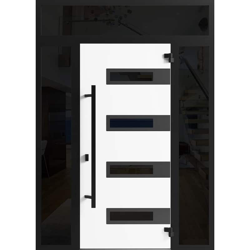 Front Prehung Steel Door Ronex 1055 Teak 2 Side and Top Window Sidelite W16+36+16xH80+16 Lh I