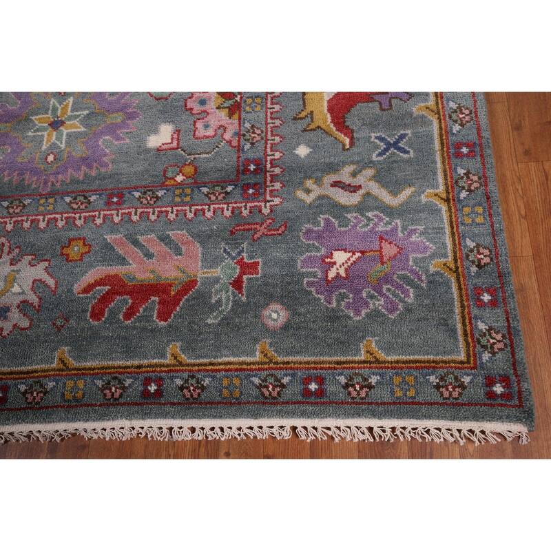 All-Over Gray Oushak Oriental Area Rug Handmade Wool Carpet - 9'3" x 11'7"