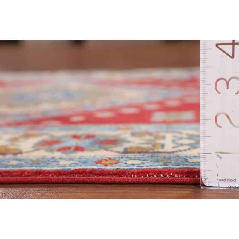 Geometric Red Kazak Foyer Rug Hand-Knotted Oriental Accent Wool Carpet - 3'2" x 4'9"