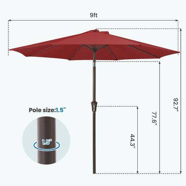 dimension image slide 12 of 13, 9-ft Patio Market Umbrella with Tilting Pole, Waterproof & Breathable Canopy