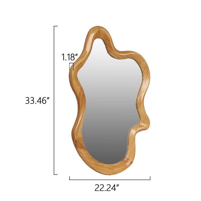 33.46" x 22.24" Irregular Shaped Wall Mirror with Natural Wood Frame