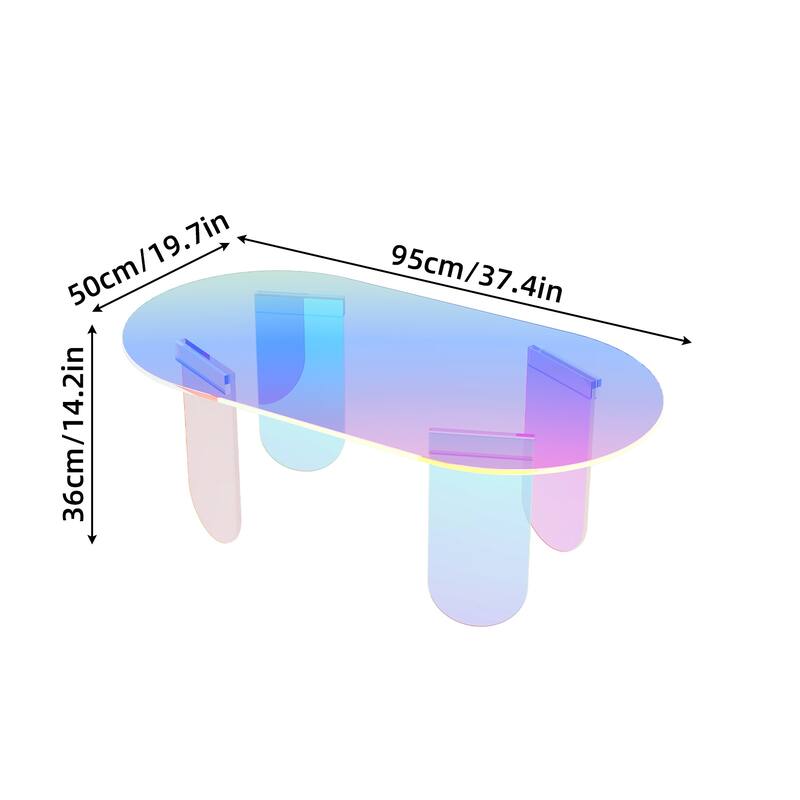 Acrylic Colorful Coffee Table Iridescent Glass End Table Side Table - 38"x20"x15"