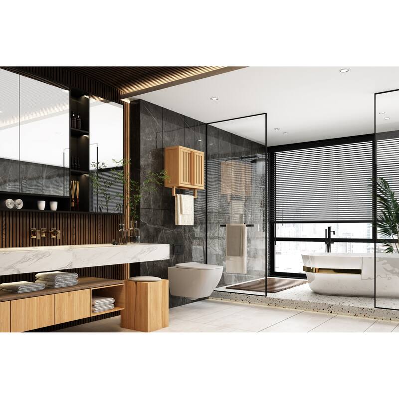 Anmytek Bamboo Bathroom Wall Cabinet Toilet Storage Organizer