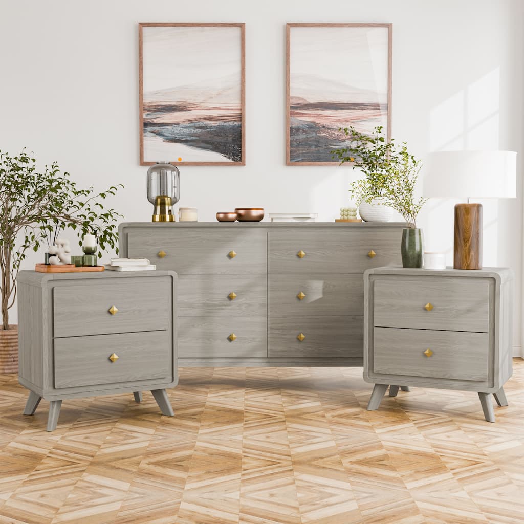 Furniture of America Thaila Modern 3-Piece Grey Wood Dresser and 2-Nightstand Bedroom Set