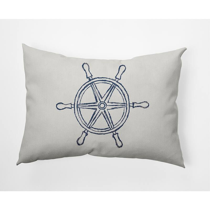 Large Ship Wheel Nautical Indoor/Outdoor Throw Pillow - Nautical Blue - 14" x 20"