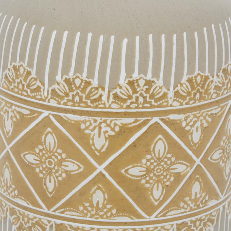 Ceramic Floral Handmade Vase with Diamond Pattern - Set of 2 Beige - Roche River Decor - 6"W x 6"L x 9"H