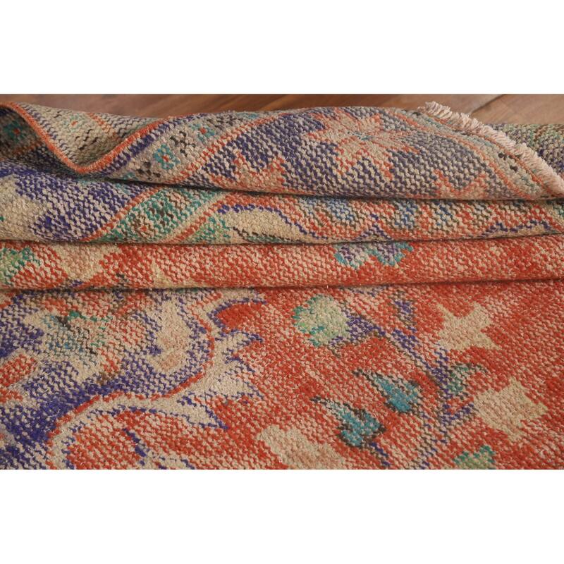 Distressed Orange Sparta Turkish Vintage Area Rug Handmade Wool Carpet - 5'4" x 9'3"