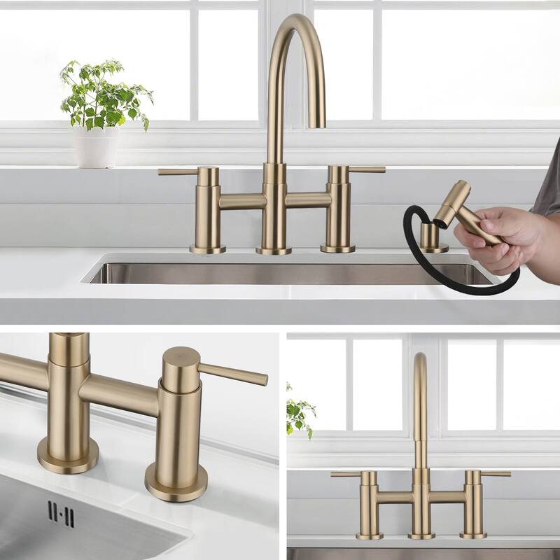 PROOX Double Handle Bridge Kitchen Faucet with Side Sprayer
