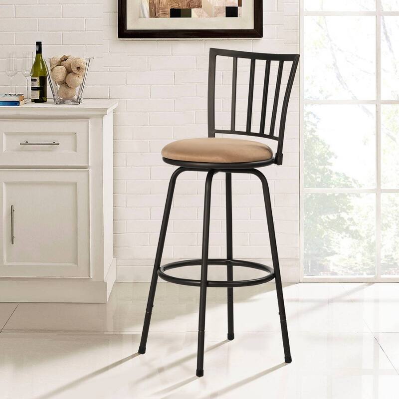 VECELO Set of 2 & 4 Swivel Adjustable Bar Stools Height Counter Stools with Detachable Heel Brown Round Seat Bar Stools