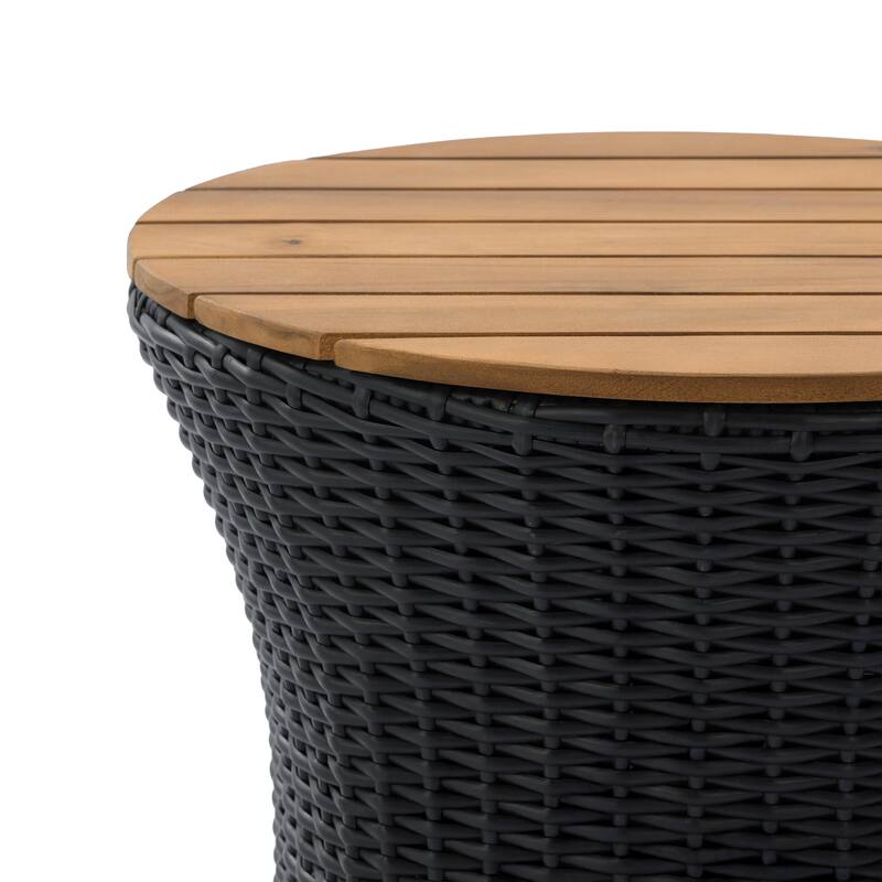 Christopher Knight Home - Modern Outdoor Wicker Side Table with 17.5" Round Acacia Wood Top