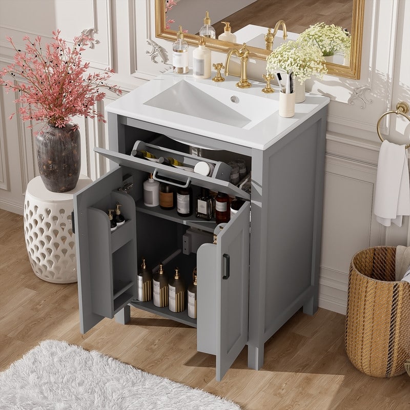 24" Bathroom Vanity with Ceramic Sink, 2 Soft Close Doors