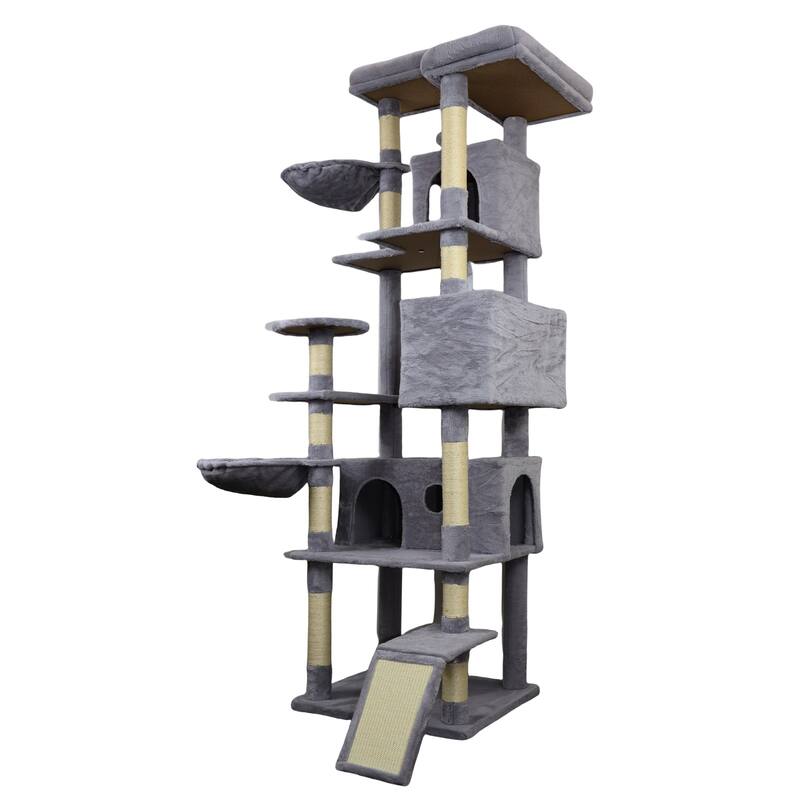 84.6 in Cat Tree Tower with Wide Base, 3 Large Hinding Condo, 11 Sisal Scratching Post, Sisal Scratching Ladder, 2 Hammocks