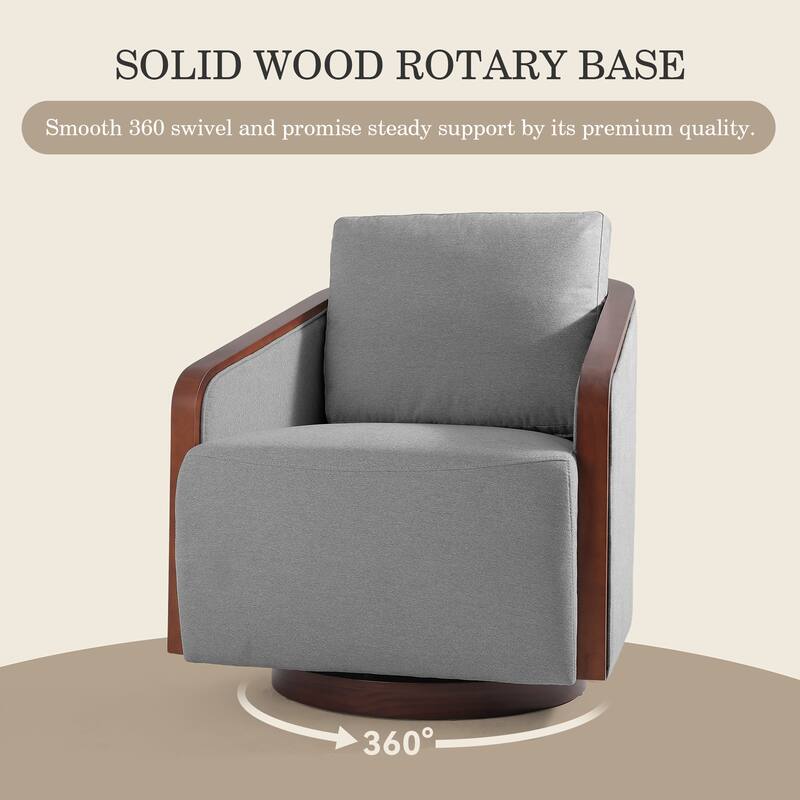 Set of 2 Modern Swivel Accent Barrel Chairs with Wood Arms