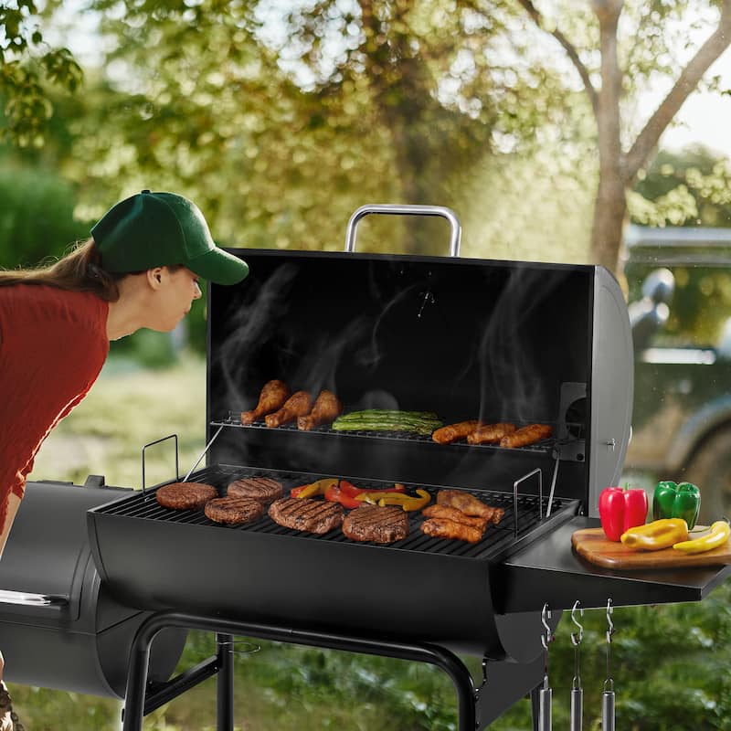 Royal Gourmet 30-Inch Barrel Charcoal Grill with Offset Smoker, Black