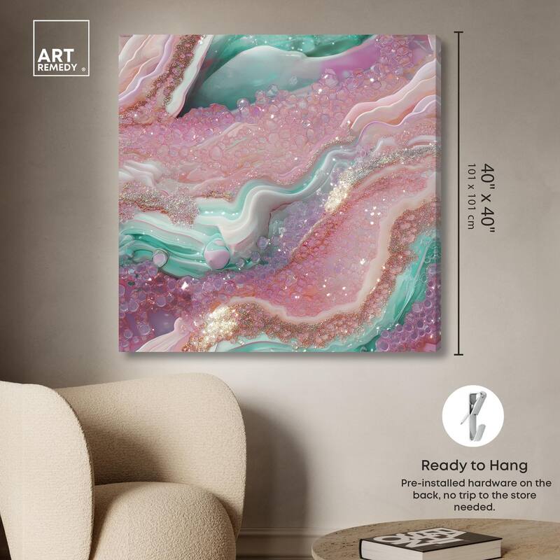 Pink and Mint Crystal III Canvas by Art Remedy, Gallery Wrapped