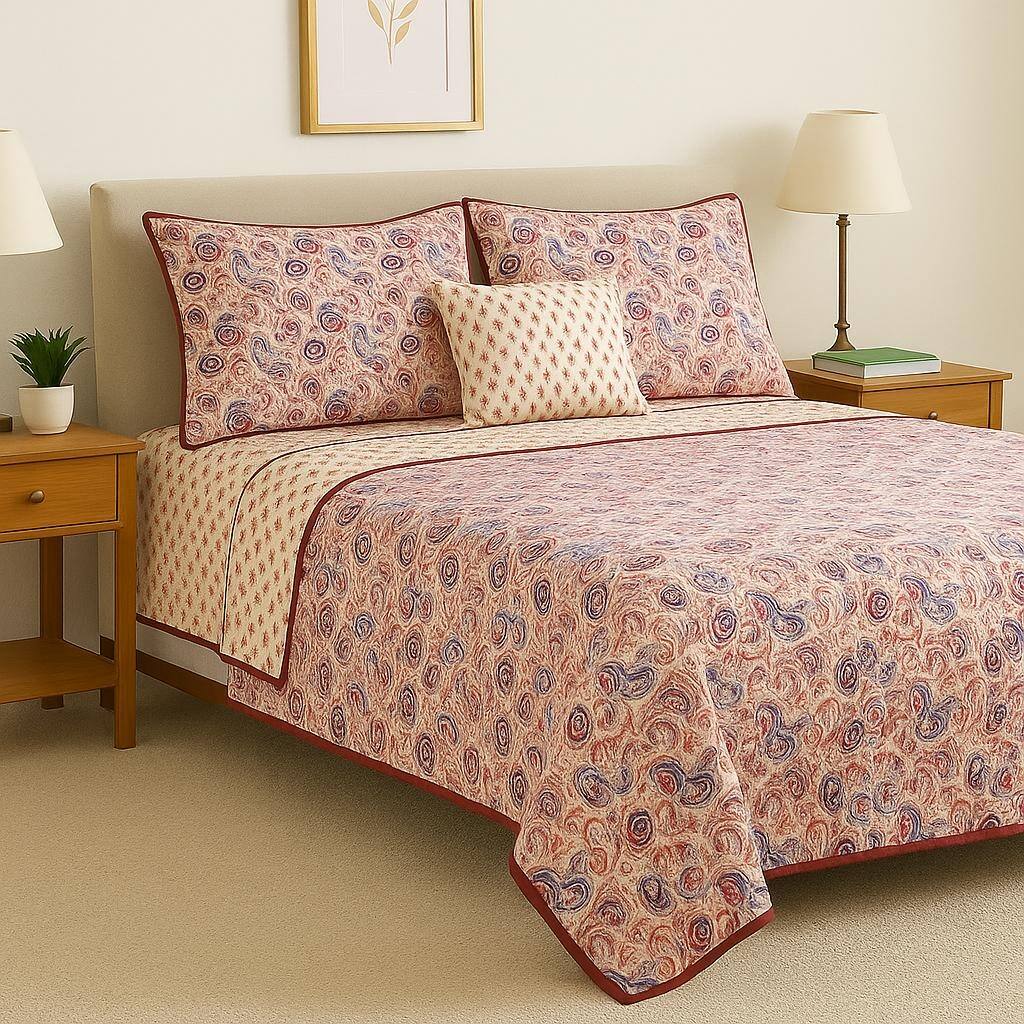 Scarlet Handcrafted Reversible Quilt with Matching Sham Covers