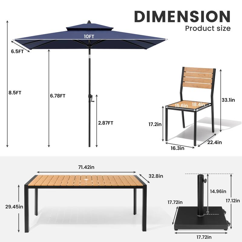 9/11-Piece Outdoor Dining Set Aluminum Table and Stackable Chairs w/10 ft Umbrella and Base