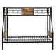 preview thumbnail 5 of 6, Twin Over FULL Metal Bunk Bed with Trundle 2-Side Ladder and Full-Length Guardrail-Black+Brown
