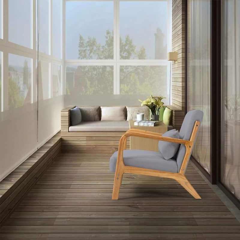 Linen Accent Chair Set of 1 Chairs Included with Solid Wood Armrest and Feet