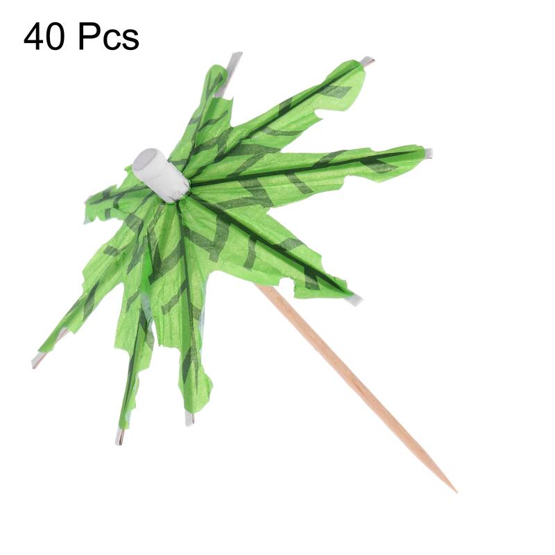 Drink Umbrellas Bamboo Cocktail Toothpicks Palm Tree Leaves Picks 40Pcs - Green - 5.9"