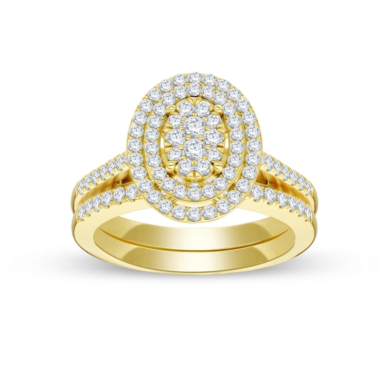 IGI Certified 1/2ct TDW Diamond Cluster Oval Shaped Frame Bridal Set in 10K Yellow Gold for Women