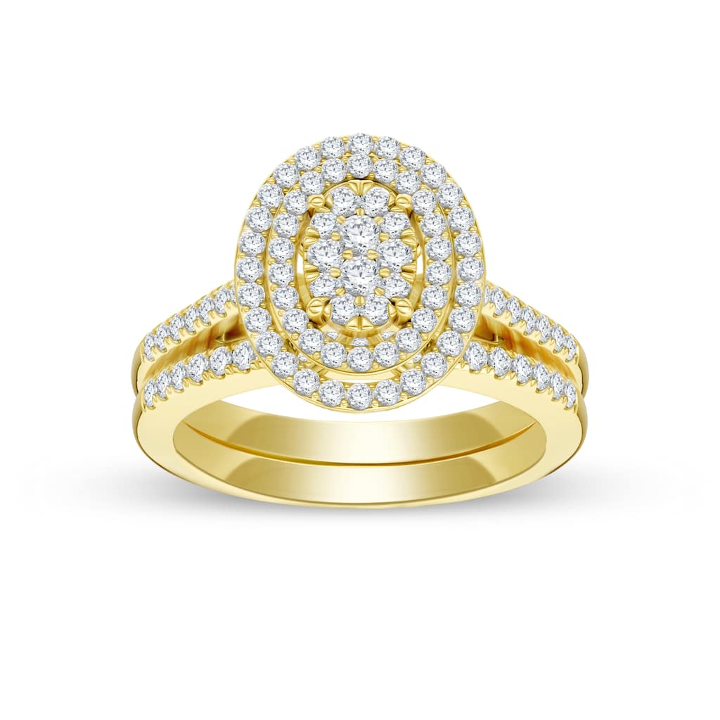 IGI Certified 1/2ct TDW Diamond Cluster Oval Shaped Frame Bridal Set in 10K Yellow Gold for Women