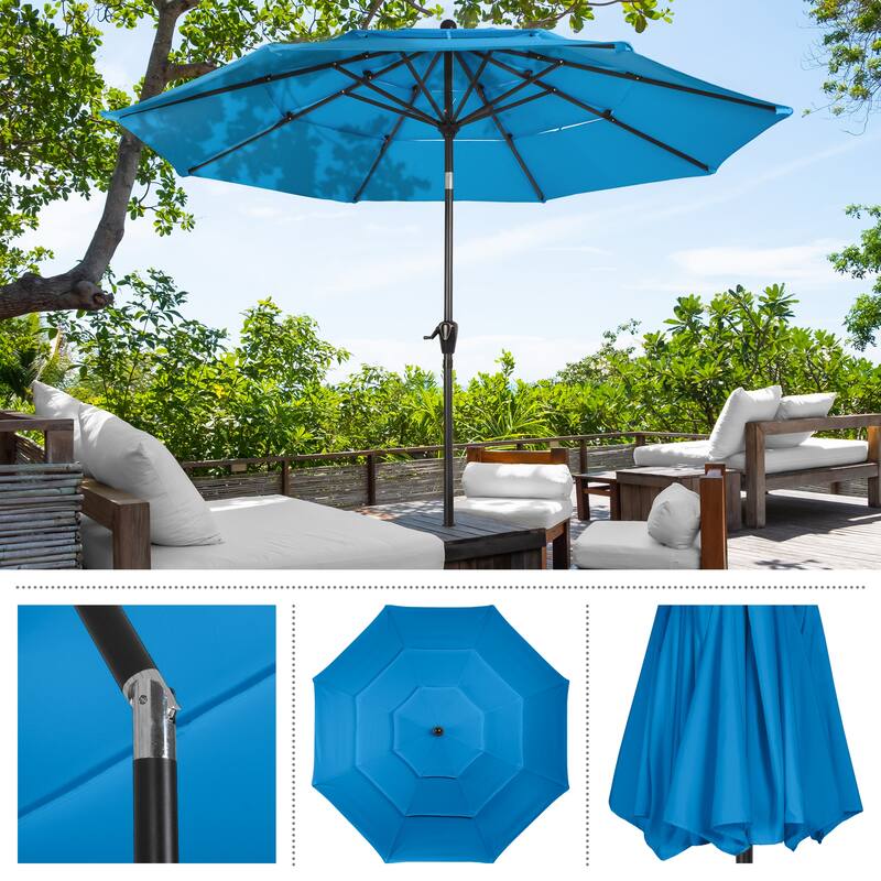 10 ft Patio Umbrella, 3-Tiered Sunshade with Push Button Tilt and Easy-Open Crank, Outdoor Umbrella for Deck, Yard
