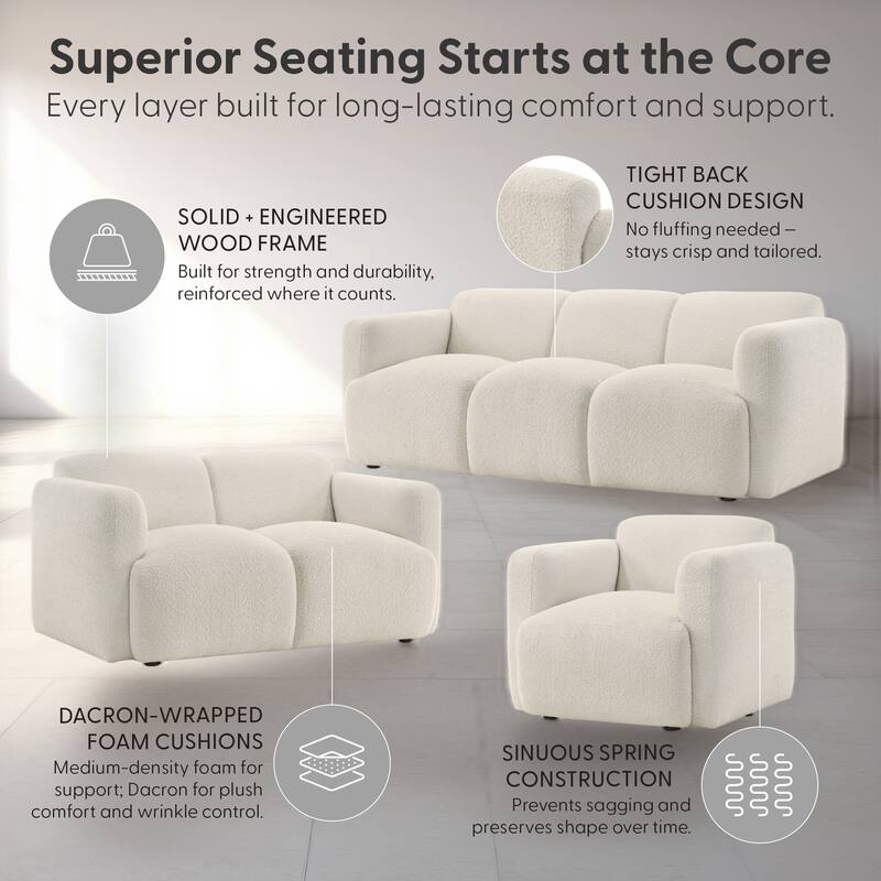 Sierra Ivory Boucle Accent Chair, Loveseat, Sofa, or Living Room Set