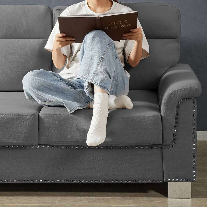 82 Inch Modern 3 Seater Sofa with Snowfleece Fabric, Compressed Upholstered Couch for Living Room Bedroom