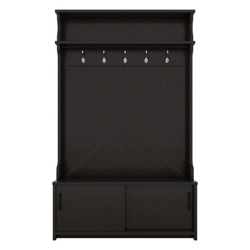 74.8'' Modern Entryway Hall Tree - Shoe Cabinet with Sliding Doors and Coat Rack