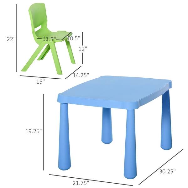 Qaba Kids Table and Chair Set 5 Piece Toddler Stackable Furniture, Multicolor - 30.25" x 21.75" x 19.25"