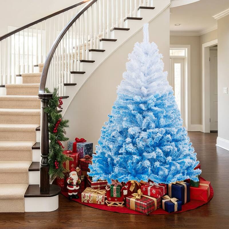 Gymax Artificial Christmas Tree Hinged Snow Flocked Xmas Tree w/ Lush
