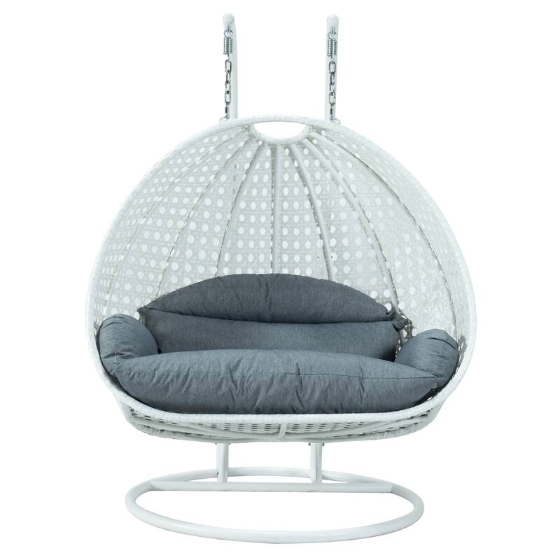 Egg-Shaped Swing Chair with Stand 2-Person Outdoor Patio Swing - Iron Frame & All-Weather Washable Cushions