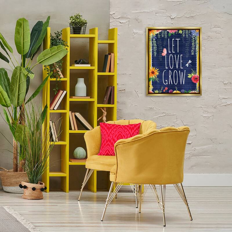 Stupell Let Love Grow Floral Border Framed Floater Canvas Wall Art Design By Nicole DeCamp
