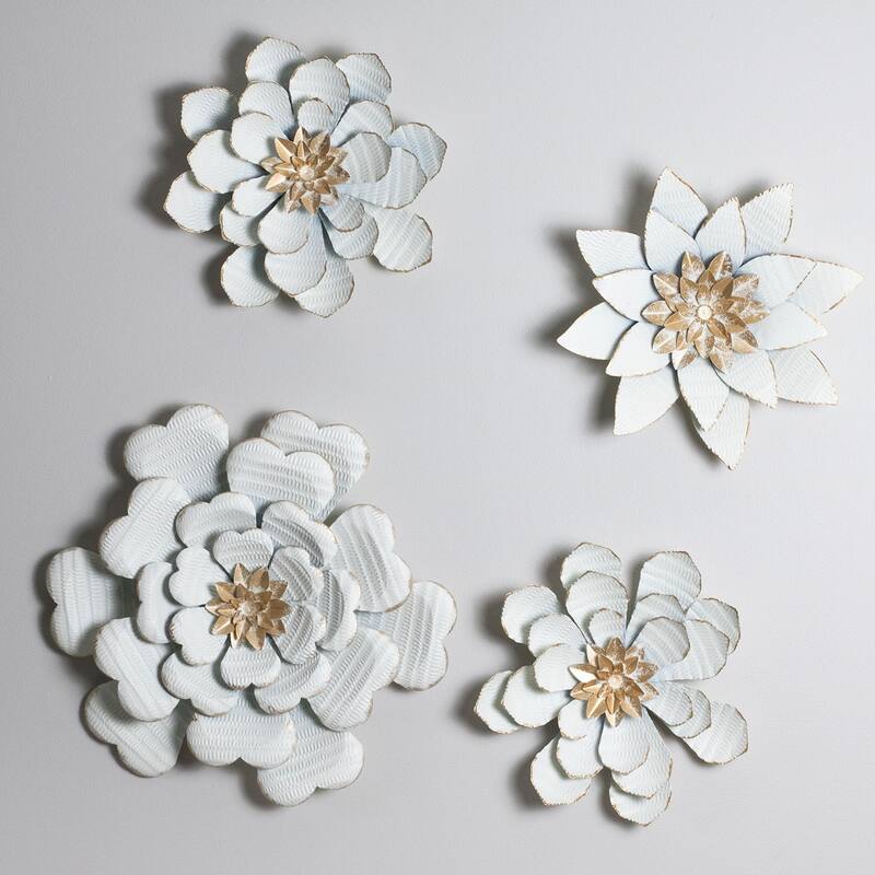 Foreside Home & Garden 10.7 x 10.3 inch White Metal Layered Lotus Flower Wall Décor