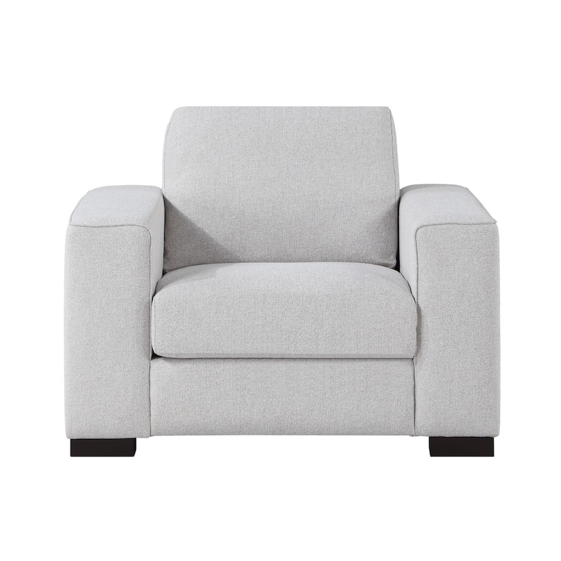 Sawl 38 Inch Accent Chair, Light Gray Polyester, Espresso Brown Solid Wood