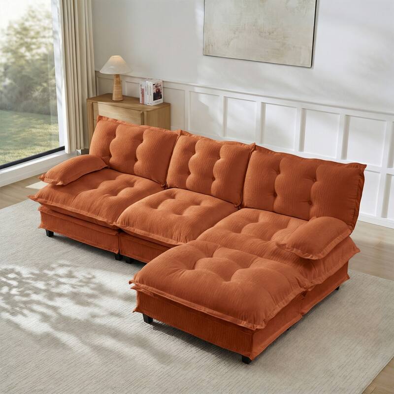 107.8" Chenille Sectional Sofa with Movable Ottoman - Orange