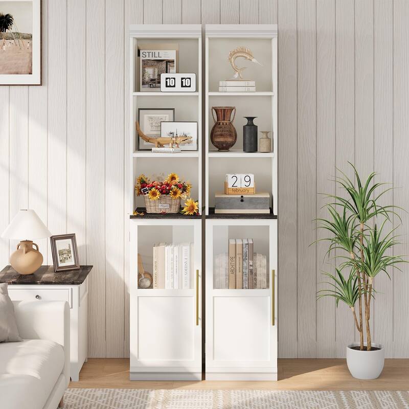 70 Inch Tall Narrow Storage Cabinet with Open Shelves for Small Spaces, Bathroom, Laundry Room Corner