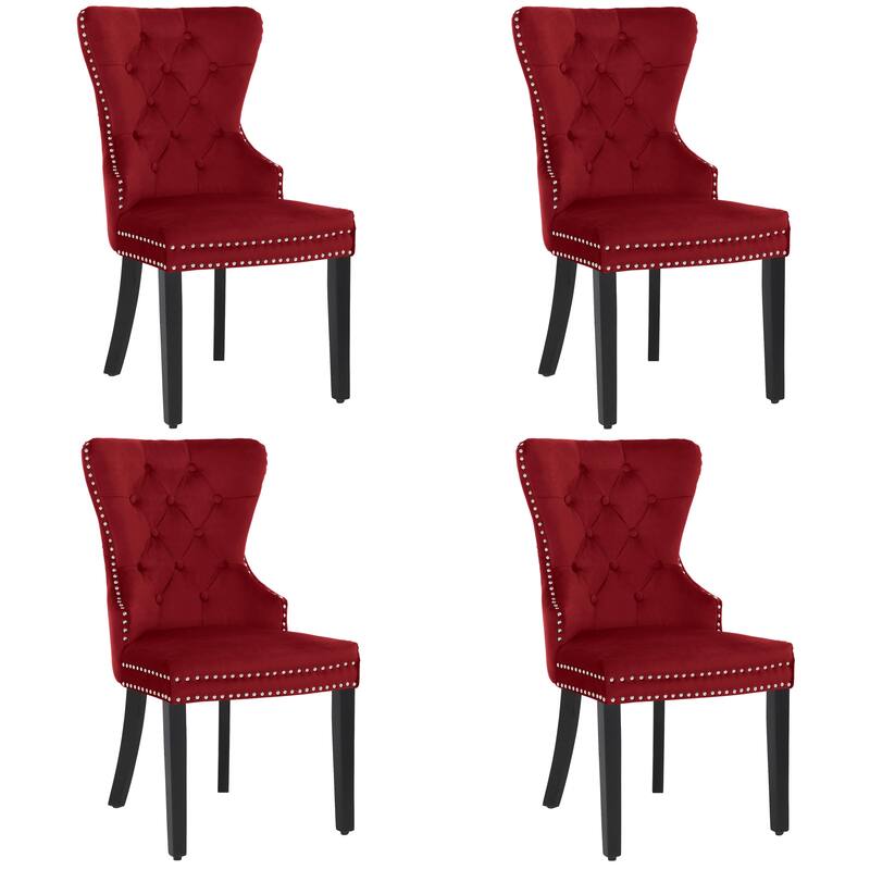 Grandview Tufted Wingback Dining Chair (Set of 4) with Nailhead and Ring Pulls