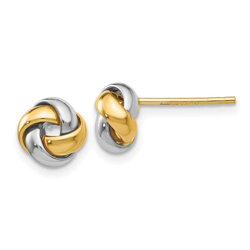Curata 10k Yellow or Two-tone Gold 8mm Polished Puffed Love Knot Post Earrings