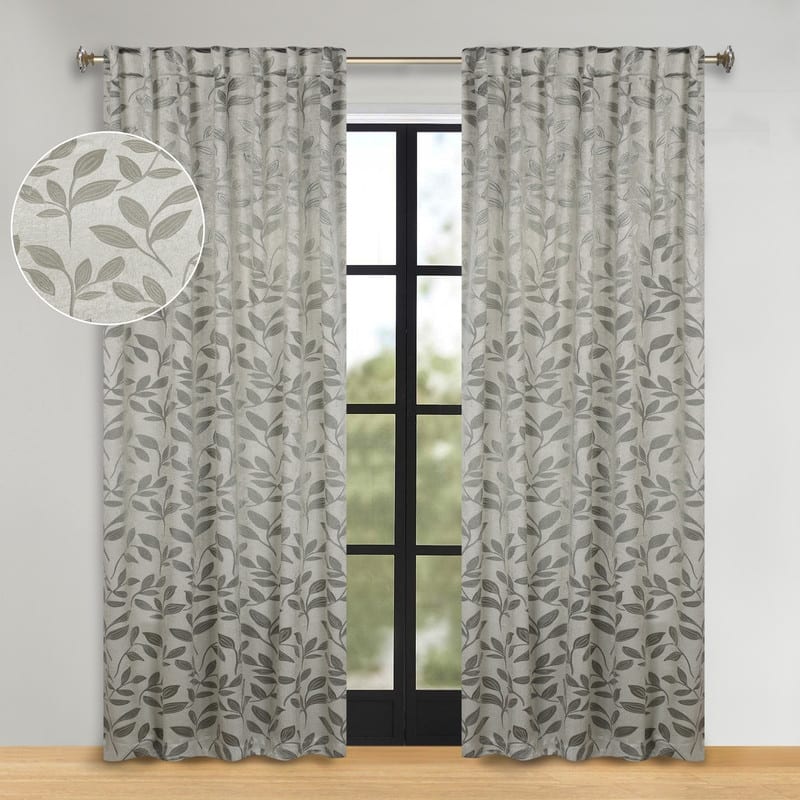 Superior Leaves Machine Washable Room Darkening Curtains with Back Tabs, Set of 2
