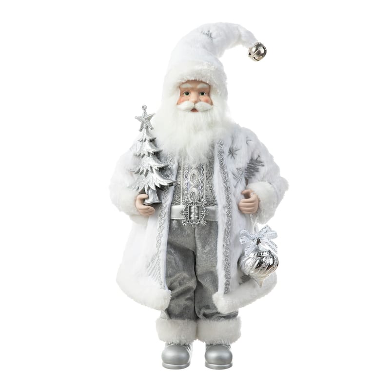 Glitzhome 18"H Faux Fur Christmas Santa Figurines with Porcelain Face
