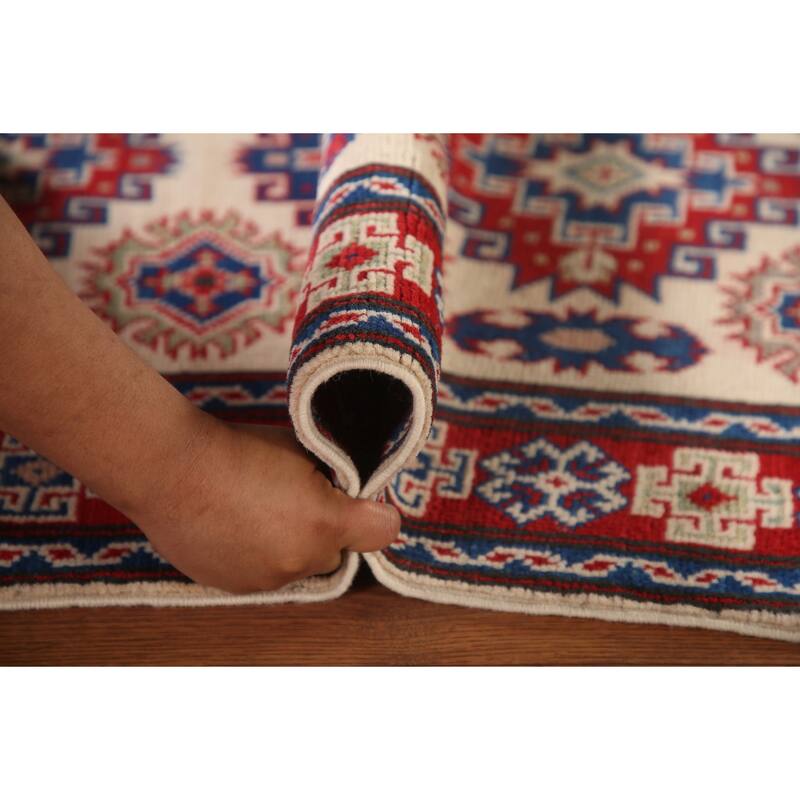 Beige Traditional Kazak Accent Rug Hand-Knotted Wool Carpet - 2'9" x 4'0"