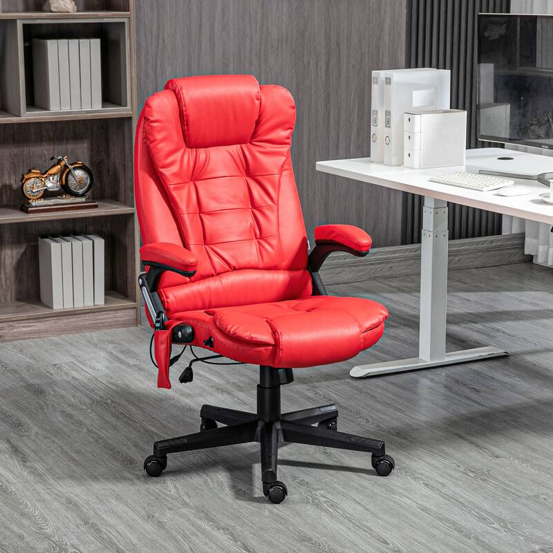 PU Leather 360° Swivel High Back Office Recliner with Vibration Massage, Lumbar Heating, and Adjustable Height