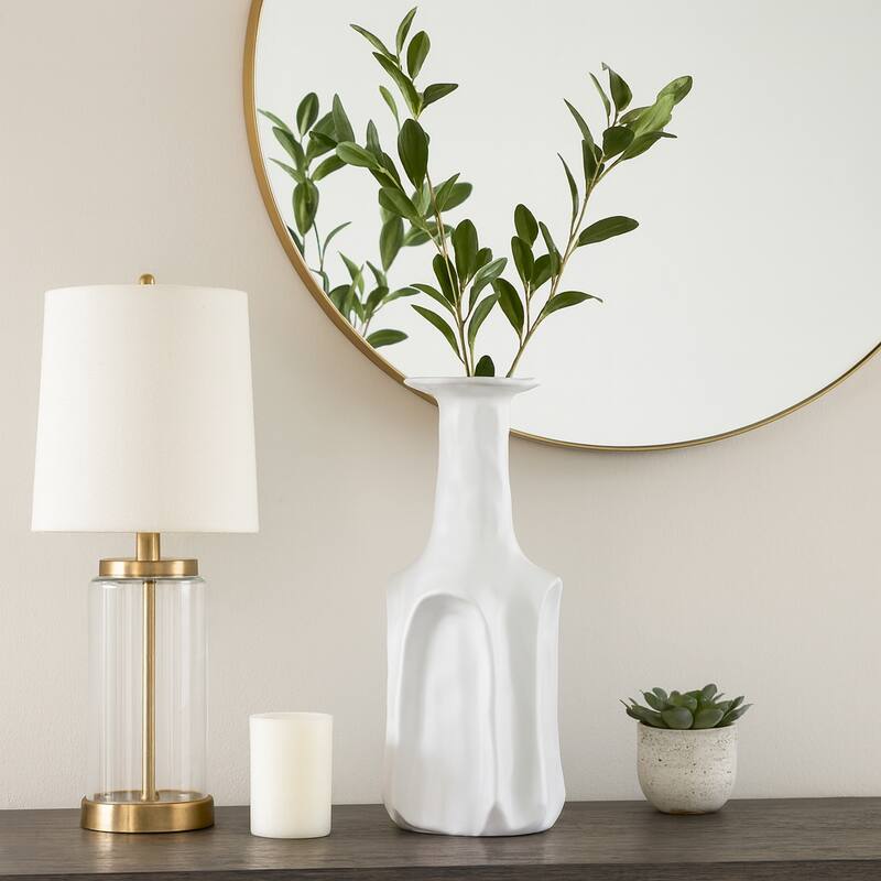 Stoneware Vase Sleek Modern Decorative for Fresh Flowers Accent - 7.25" x 7" x 17.25"