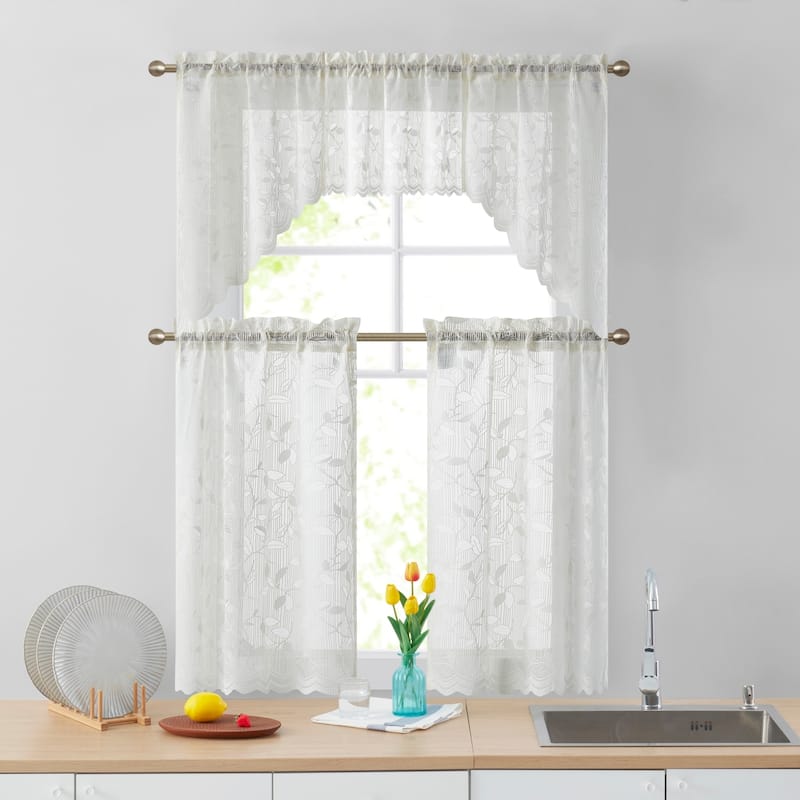 HLC.me Joyce Lace Sheer Kitchen Cafe Curtain Valance for Small Windows, Kitchen & Bathroom - 54 W x 18 L - Single Valance