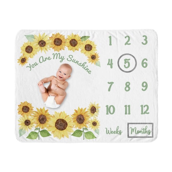slide 2 of 6, Sunflower Collection Girl Baby Monthly Milestone Blanket - Yellow and Green Farmhouse Watercolor Flower You Are My Sunhine