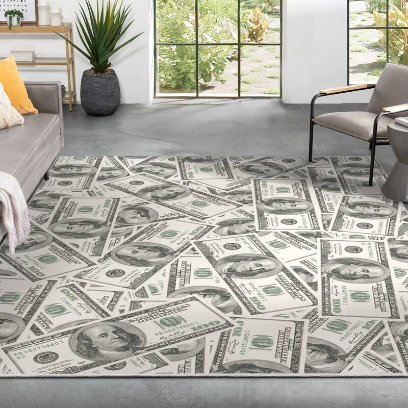 Well Woven Money Dollar Front 2006A Modern Machine Washable Area Rug